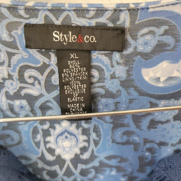 Style Co XL Fit & Flare Dress Blue White Geometric Asymmetric Lace Hem GEO81E - Picture 10 of 11